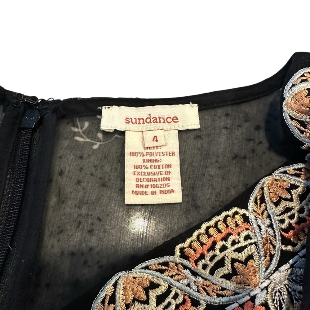 Sundance Boho Embroidered Midi Dress Black Floral Size 4 - Picture 5 of 5